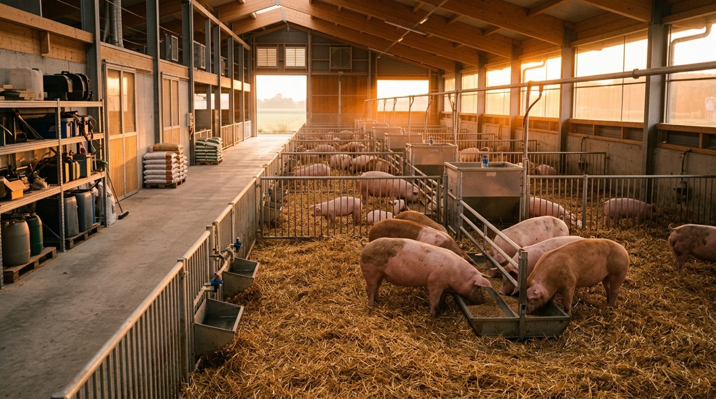 Cerdos en desarrollo alimentándose — Agro Shambala